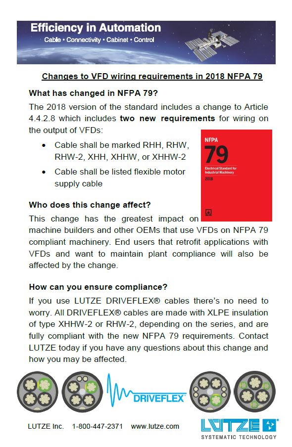NFPA79 & Lutze DriveFlex Cable